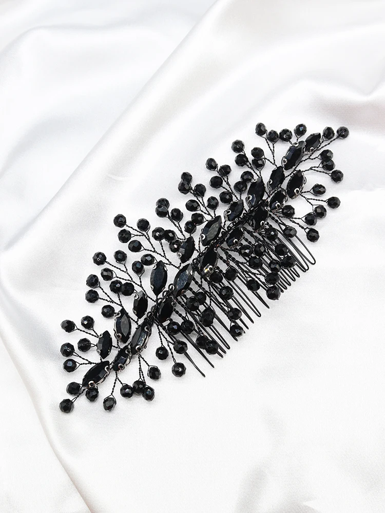 Bridal Black Hair Accessories Crystal Rhinestone Headbands Handmade Trendy Party Head Jewelry Tiaras Wedding Hair Comb for Bride