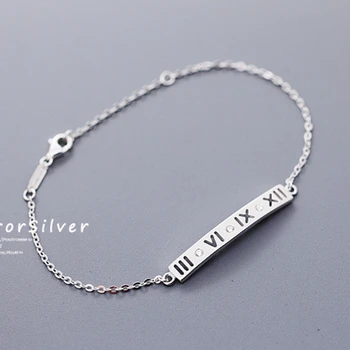 

DOYUBO New Lady S925 Sterling Silver Bracelet Roman Digital Bangle Jewelry Valentine's Day Gift Adjustable Length 17-19cm VD056