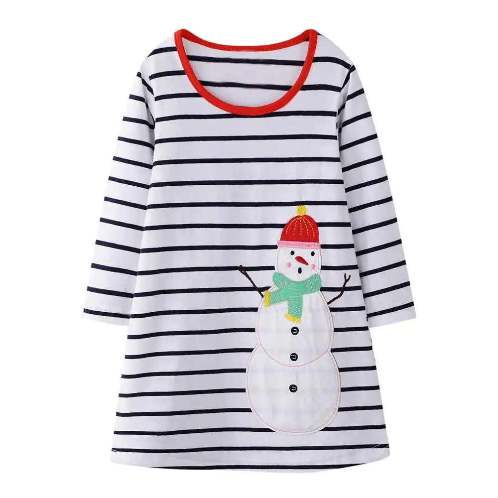 Новинка года; рождественское платье для девочек; рождественское платье принцессы в полоску с изображением снеговика для маленьких девочек