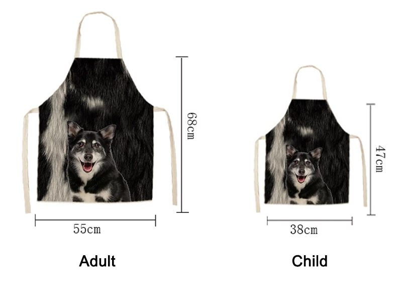 Parent-child Kitchen Apron Lovely Dog Photo Printed Sleeveless Cotton Linen Aprons for Men Women Home Cleaning Tools