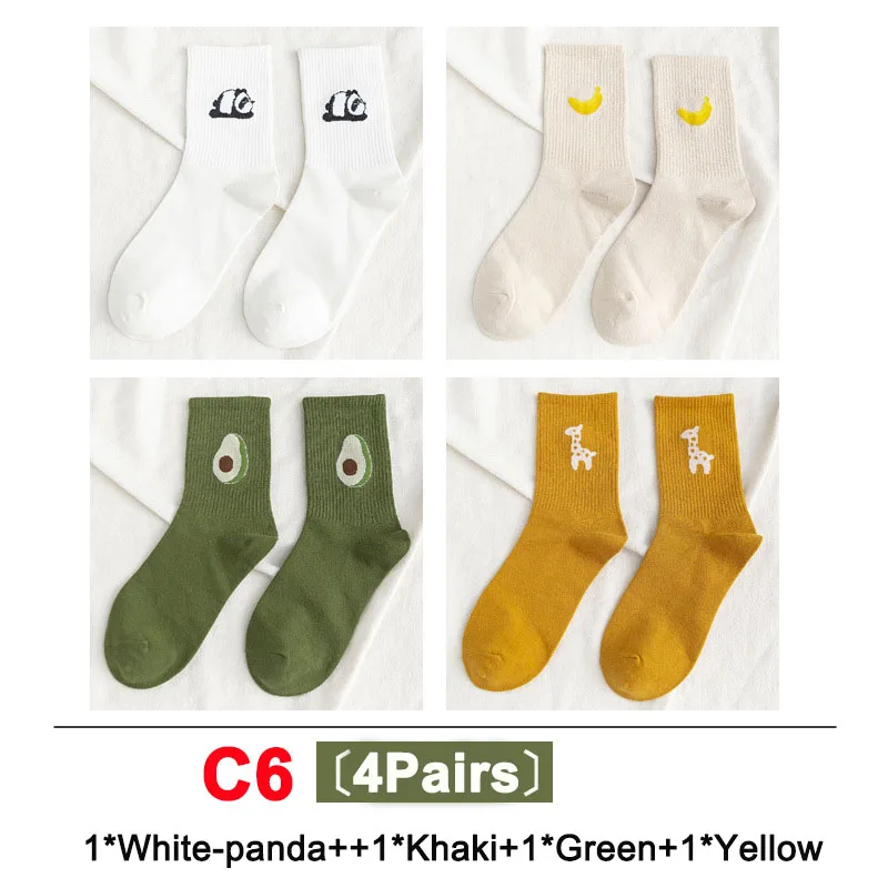 GUIME HOUSE 4 пар/лот KawaiiUnisex забавные фруктовые женские носки Harajuku красочные носки до середины голени мужские хлопковые носки - Цвет: C6