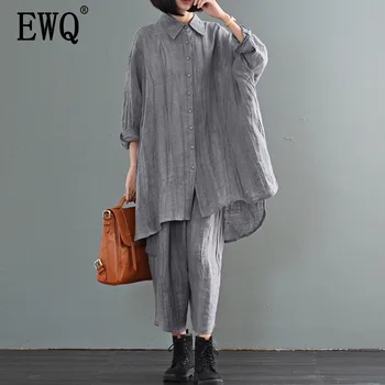 

[EWQ] 2020 Spring New Casual Fashion Wild Women Loose Plus Linen Bat Sleeve Solid Color Long Shirt TC395
