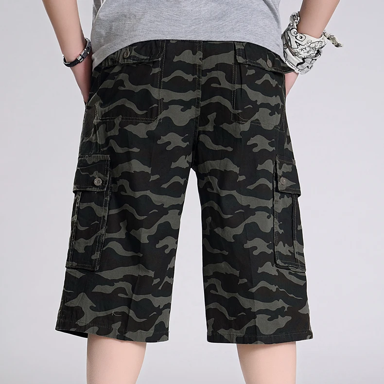 XL-6XL Для мужчин лето плюс Размеры короткие свободные эластичный пояс хлопка с коротким Брюки для девочек человек Армейский зеленый camuflage
