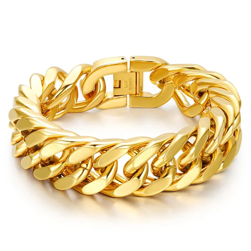 

Top Quality Stainless Steel Gold Curb Cuban Chain Link Thick Bracelets Trendsetter Jewelry Rapper Men Women Accessories Bangle