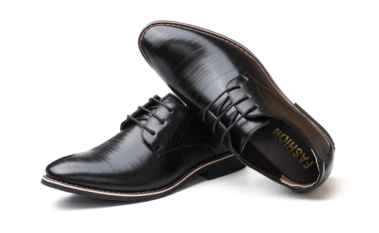 REETENE Leather Italy Pointed Toe Mens Dress Shoes Lace-Up Wedding Party Shoes Men Classic Leather Men'S Suits Shoes Men Oxfords