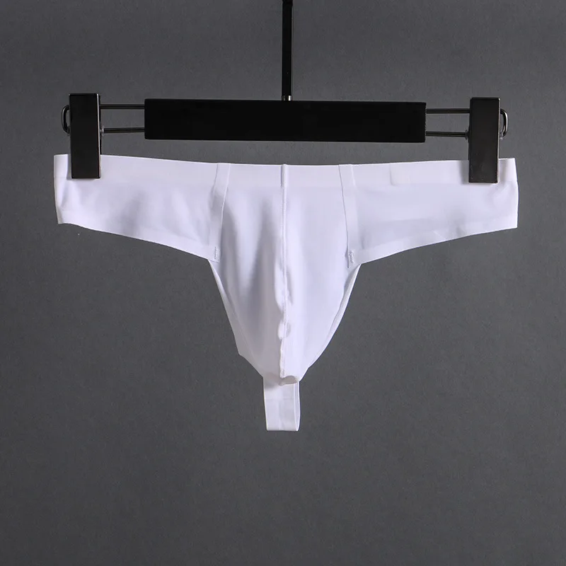 

Enhance Bugle Pouch Man Sexy Thong Gay Men Seamless Underwear Solid Thin Ice Silk Male Underpants M-XXL