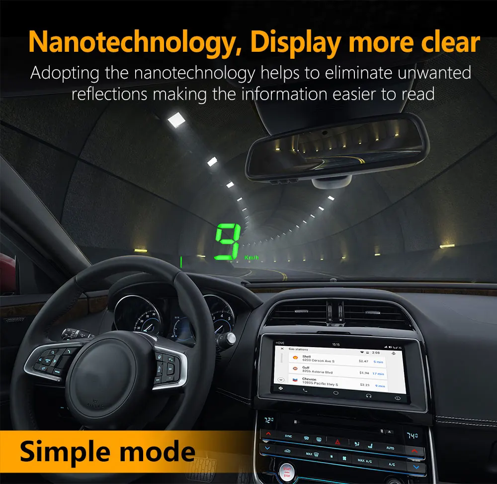 

Universal HUD Head Up Display Overspeed Warning System Projector Windshield Auto Electronic Voltage Alarm GPS Speedometer A2