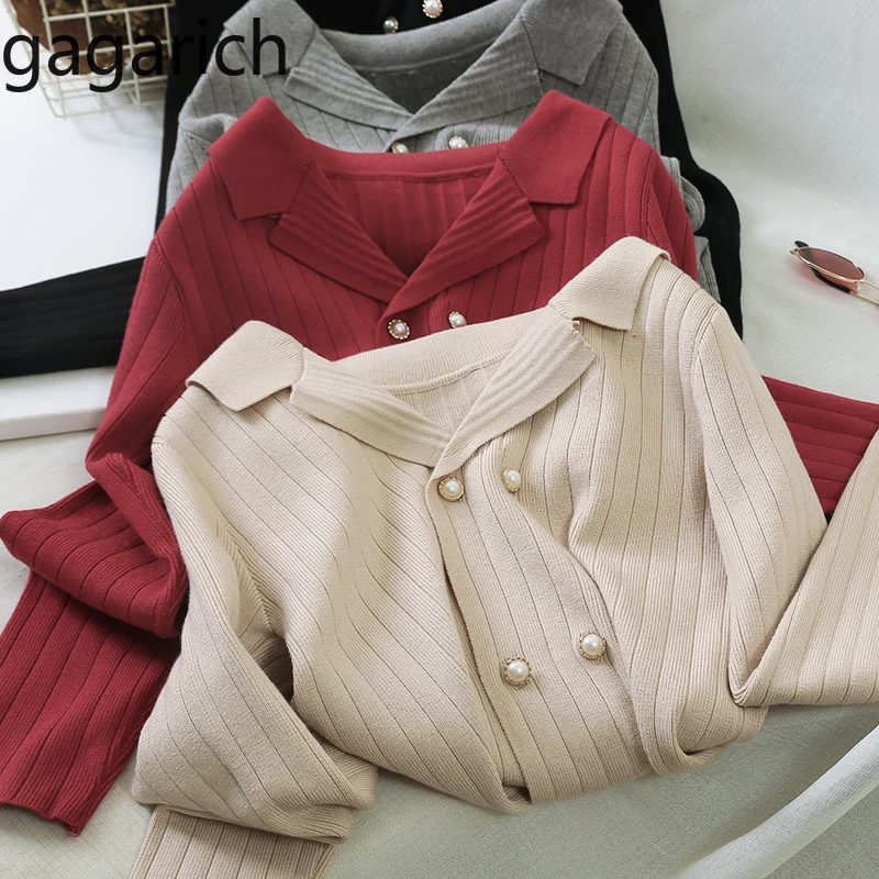Gagarich Autumn Sweater New Korean Style Long-sleeve Short Knit Double-sleeve Solid V-neck Cardigan Female Tide 2020 |
