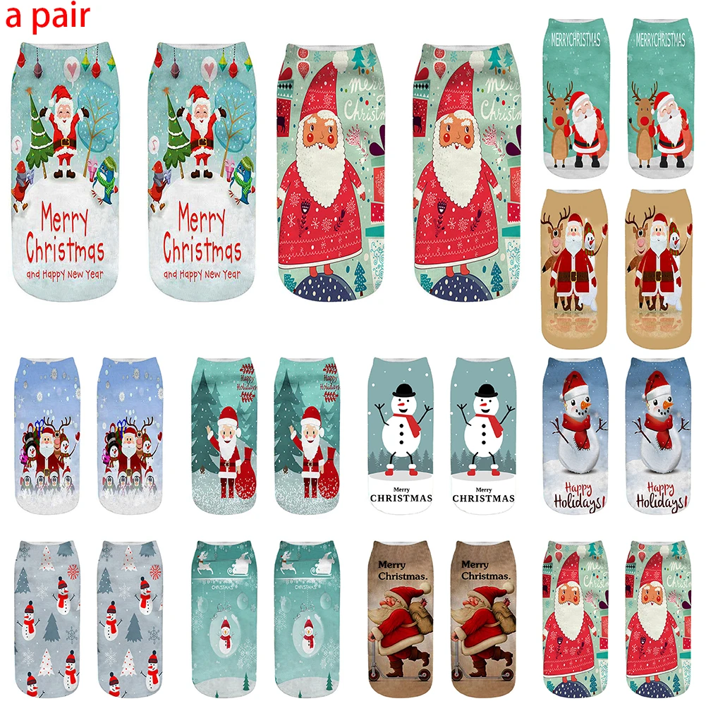 Милые рождественские носки с 3D принтом Санта-Клауса с забавным оленем и снеговиком на год в подарок