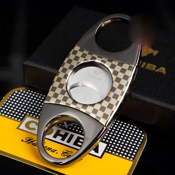 

COHIBA Gadgets Grid Double Blades Stainless Steel Shape Cigar Cutter Knife Pocket Gadget Zigarre Cuban Smoking Accessorie 152WHL