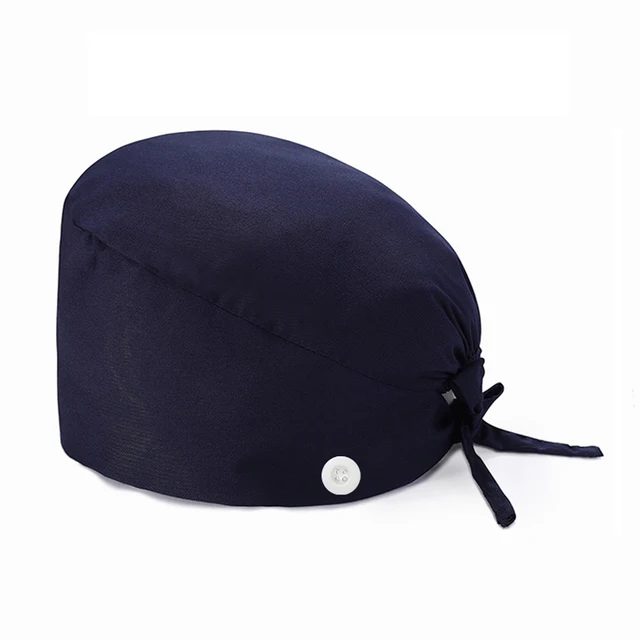 Solid Scrub Cap with Buttons Bouffant Hat for Women Men Wearing Protect Ears Work Hat Huniform Accessories gorro medico mujer C