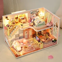 Kit de casa de muñecas en miniatura para niños, Kit de casa de muñecas en miniatura, mobiliario de madera Roombox, Mini modelo de ensamblaje de flores, juguetes para niños, regalo de Navidad, 1:24