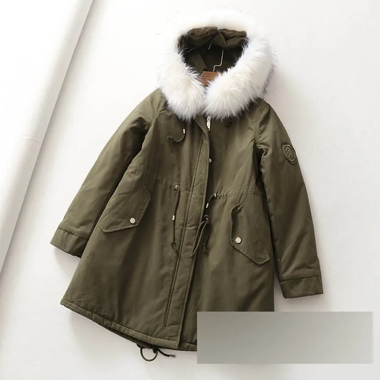 

Ss38 2018 Winter New Products Versatile Applique after Open Fork Mid-length Thick Hooded Cotton-padded Clothes Women's