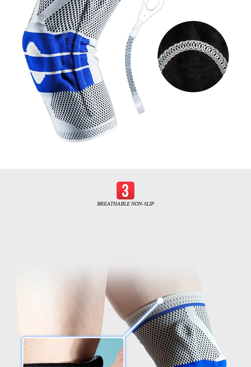 1 PCS Silicone Padded Knee Pads Supports Brace Basketball Fitness Meniscus Patella Protection Kneepads Sports Safety Knee Sleeve (25)