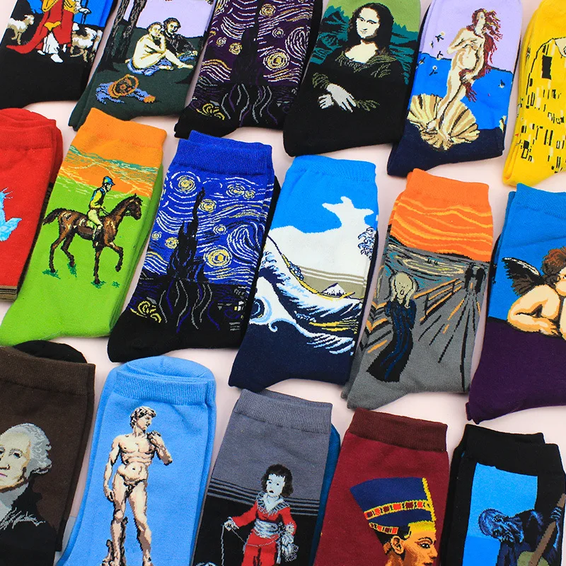 Новые осенне зимние модные носки в стиле ретро с абстрактной картиной маслом