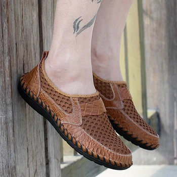 

WDHKUN Genuine Leather Summer Breathable Soft Male Mesh Shoes For Men Adult Walking Casual Quality Light Net Footwear 2020