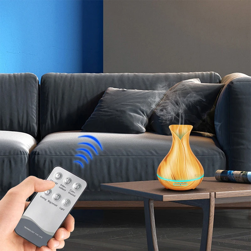 Household 550ml Remote Control Wood Grain Diffusers 7 Colors Llight Air Humidifier