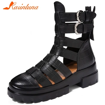 

Karinluna 2020 Fashion New Genuine Cow Leather Gladiator Shoes Woman Sandals Female Platform Zipper Concise Sandals Women Shoes