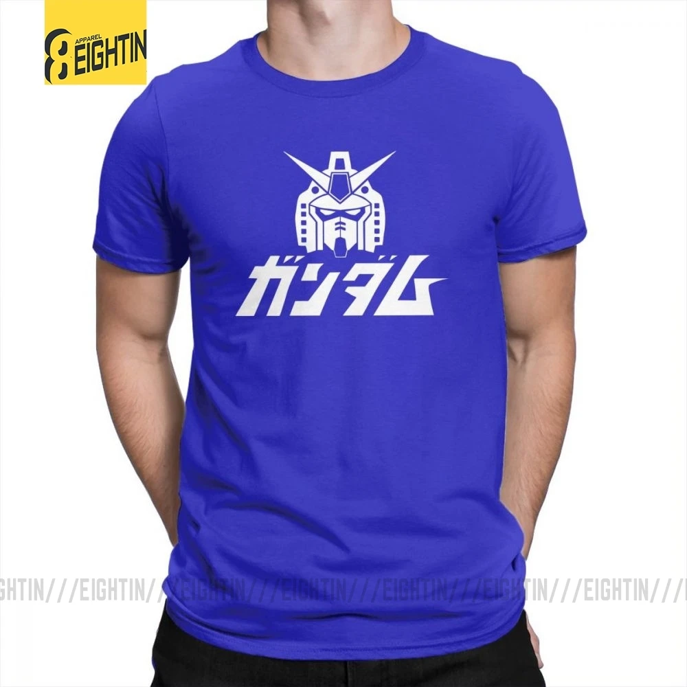 Футболки Gundam, классические, высокое качество, японские мужские футболки, комикс, большие размеры, футболки с круглым вырезом, хлопок, короткий рукав, повседневные - Цвет: Синий