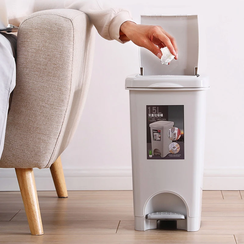 

Plastic Pressing Type Trash Can Bucket Large Size Square Waste Bins Foot Pedal Home Trash Bin Garbage Bag Holder