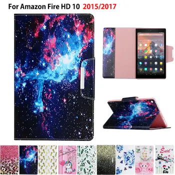

Case For Amazon Fire HD10 HD 10 2017 2015 7th 5th Generation Cover Funda Coque Cartoon Print Silicone PU Leather Shell Capa
