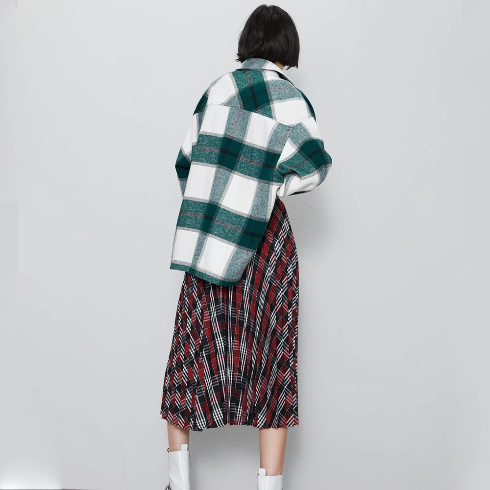 ZA Skirt New Boho Elegant Beauty Red Plaid Pockets Casual Straight Long Skirt Women Fashion Sexy Party Holiday Wholesale