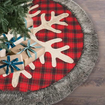 

Christmas Tree Decoration Big Snowflake Tree Skirt 48 Inch Checkered Linen Material Christmas Tree Skirt Carpet Indoor Supplies