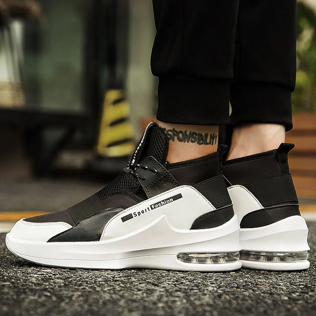 Anti-Smashing Men's chunky sneakers High-Top Comfortable Outdoor Sports male Shoes Elastic Band Damping Non-Slip Sneakers