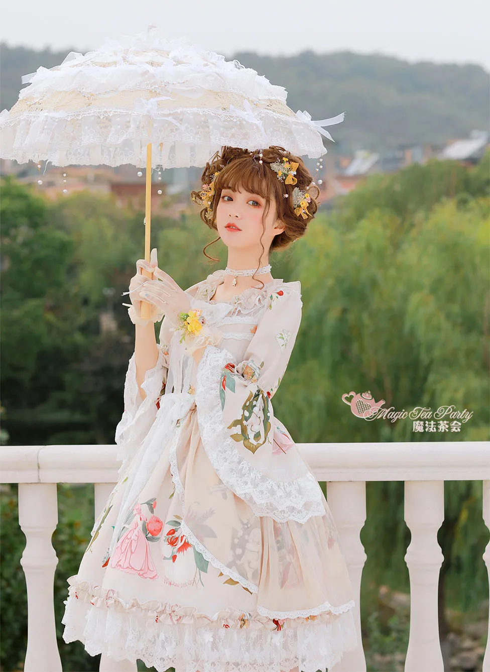 Ada's Flower~ винтажное печатное платье лолиты с расклешенными рукавами от Magic tea Вечерние
