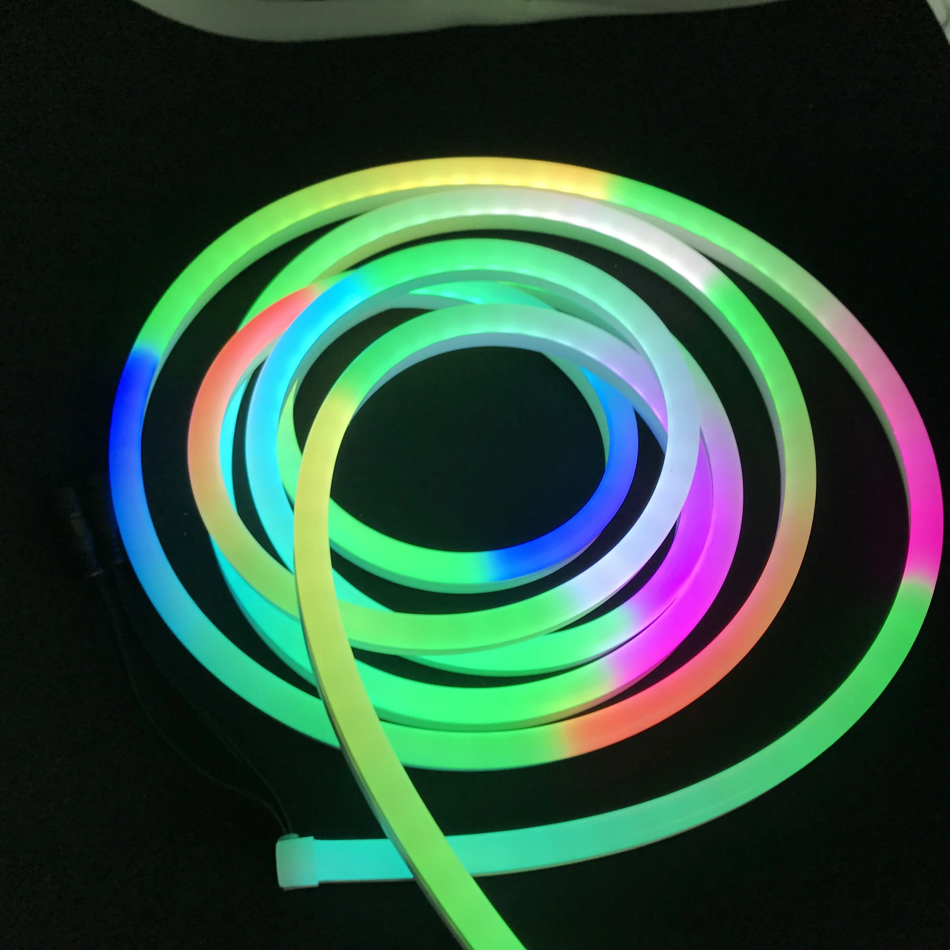 

10mm*23mmm size,5m DC5V SK6812-RGBW(natural white) 60LEDs/m addressable LED pixel neon strip;flexible;IP67 rated;13.5mm pigtials
