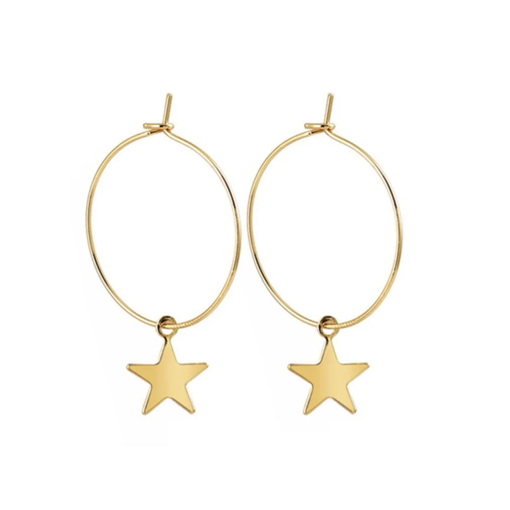 Big Circle Round Star Pendant Earrings for Women Simple Gold Color Party Jewelry pendant earrings golden earrings