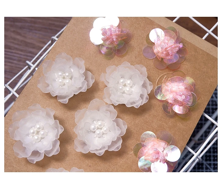 10 Stück Hand nähen DIY Blumen schuhe Spitze Patch Stoff Aufkleber Kleidung Hüte Pailletten Hochzeits kleid dekorative Applikation Zubehör – Detail 3