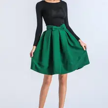 Женские весенние повседневные плиссированные юбки трапециевидной формы с бантом, элегантные юбки с высокой талией размера плюс, однотонные женские юбки до колена