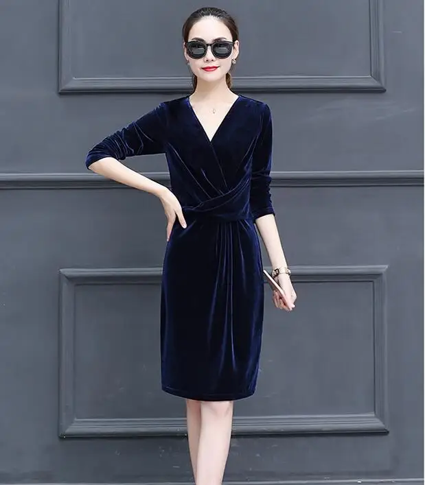 Winter Women Dresses Elegant Velvet 