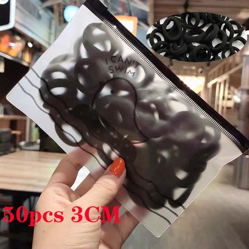 Черный 50/100 шт./компл. нарисованной длинноволосой девочкой аксессуары цветные маленькие резинки для волос Дети хвост держатель резинки головная повязка для малышей - Цвет: Черный