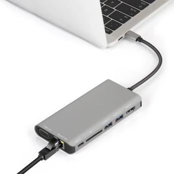 

Type-C Multi-function Dock Station with USB3.0x2/SDx1 Card+RJ45+Type-c(PD) port+HDMI/VGA+JACK3.5