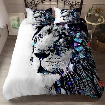 

3D HD Animal Watercolor Lion Bedding Winter Duvet Cover Pillowcase three-piece Set Soft Cute Comforter Queen King Full Size