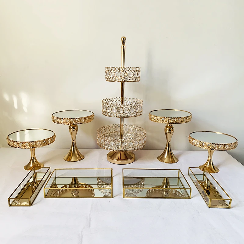 1-11pcs Rectangular Mirror-Top Cake Stand Risers Dessert Tray Set