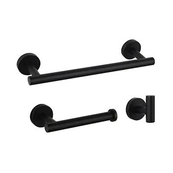

Bathroom Rack Set 3 Piece Set Stainless Steel Bathroom Wall-Mounted Towel Rack Toilet Paper Holder Bathrobe Hook, Black