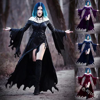 

Halloween Medieval Victorian Gothic Punk Women Vintage Party Dress Carnival Demon Devil Vampire Witch Wizard Elf Cosplay Costume