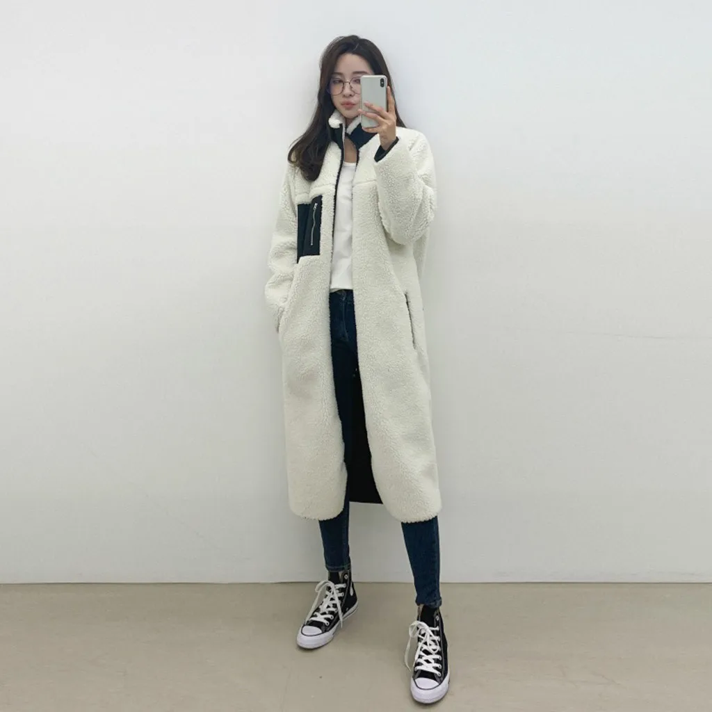 Thick Fur Long Coat Women Winter Warm Loose Plush Soft Fluffy Outerwear Long Sleeve Faux Fur Female Overcoats Plus Size#J30