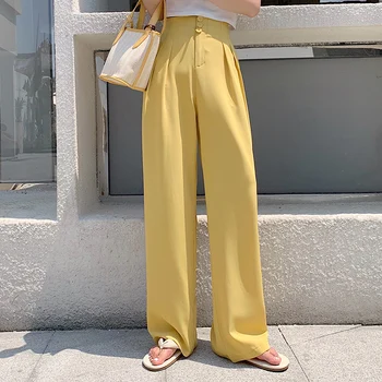 

Summer Women Solid Color Trousers Chiffon Casual Pants High Waist Straight Wide Leg Pants Loose Thin Section Fashion Suit Pant