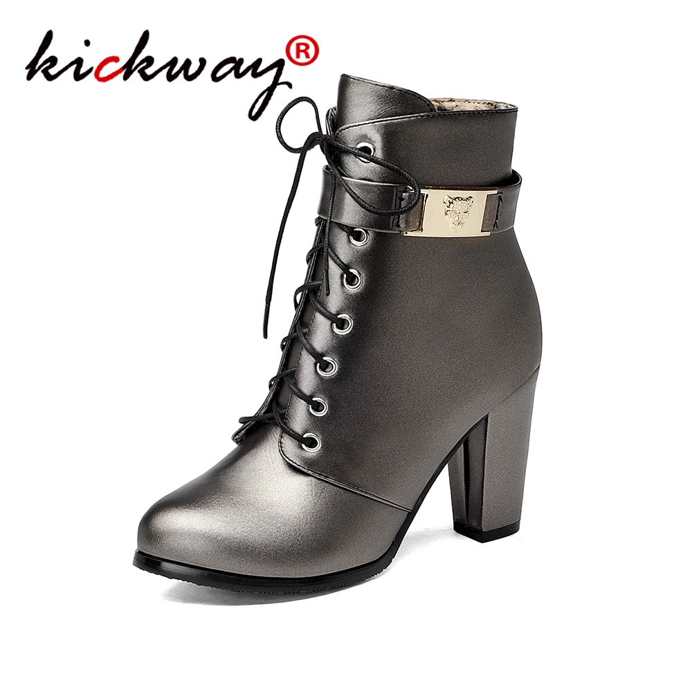 Boots woman personality Gold fashion Ankle boots women's winter thick heel Short boots For Ladies Botas Mujer large size 34-43