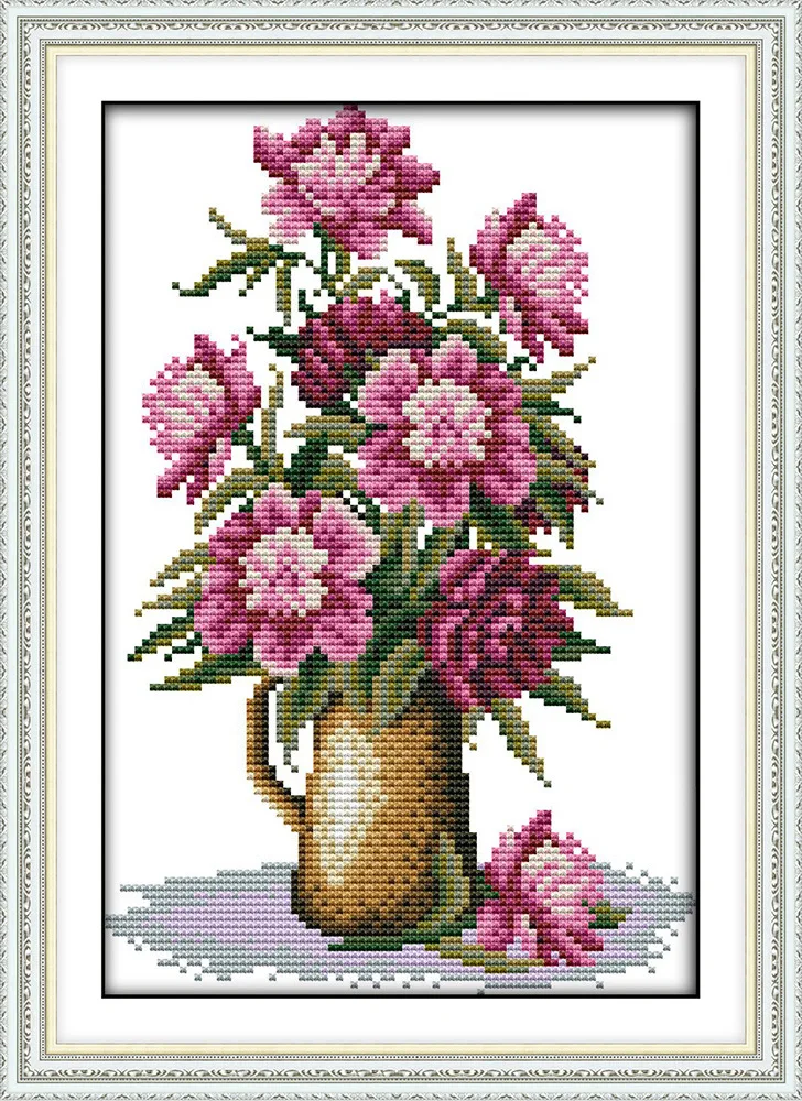 Joy Sunday Pink Flower vase DIY DMC threads Counted Chinese Cross Stitch Kits printed Cross-stitch set Embroidery Needlework | Дом и сад