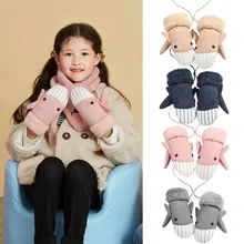 Зимние перчатки для мальчика с милым мультяшным Кроликом, плотные теплые флисовые перчатки для детей, перчатки на весь палец, рукавицы на запястье, аксессуары для рук