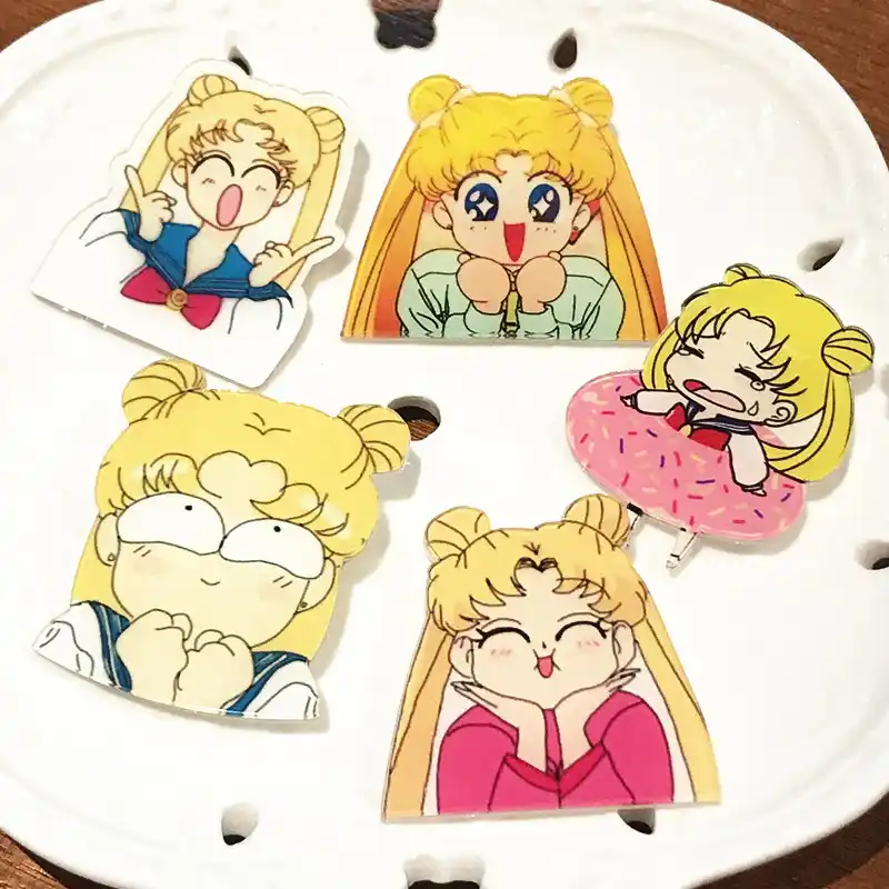 5ピース セット新デザイン漫画美少女戦士セーラームーンアイコンブローチアクリルバッジアニメキャラクターピンバックパック服帽子女の子のギフト バッジ Aliexpress
