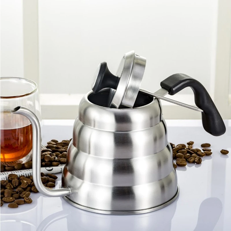 

1L Gooseneck Drip Kettle Coffee Tea Pot Stainless Steel Coffee Drip Kettle with Creative Thermometer Suit for Induction Cooker