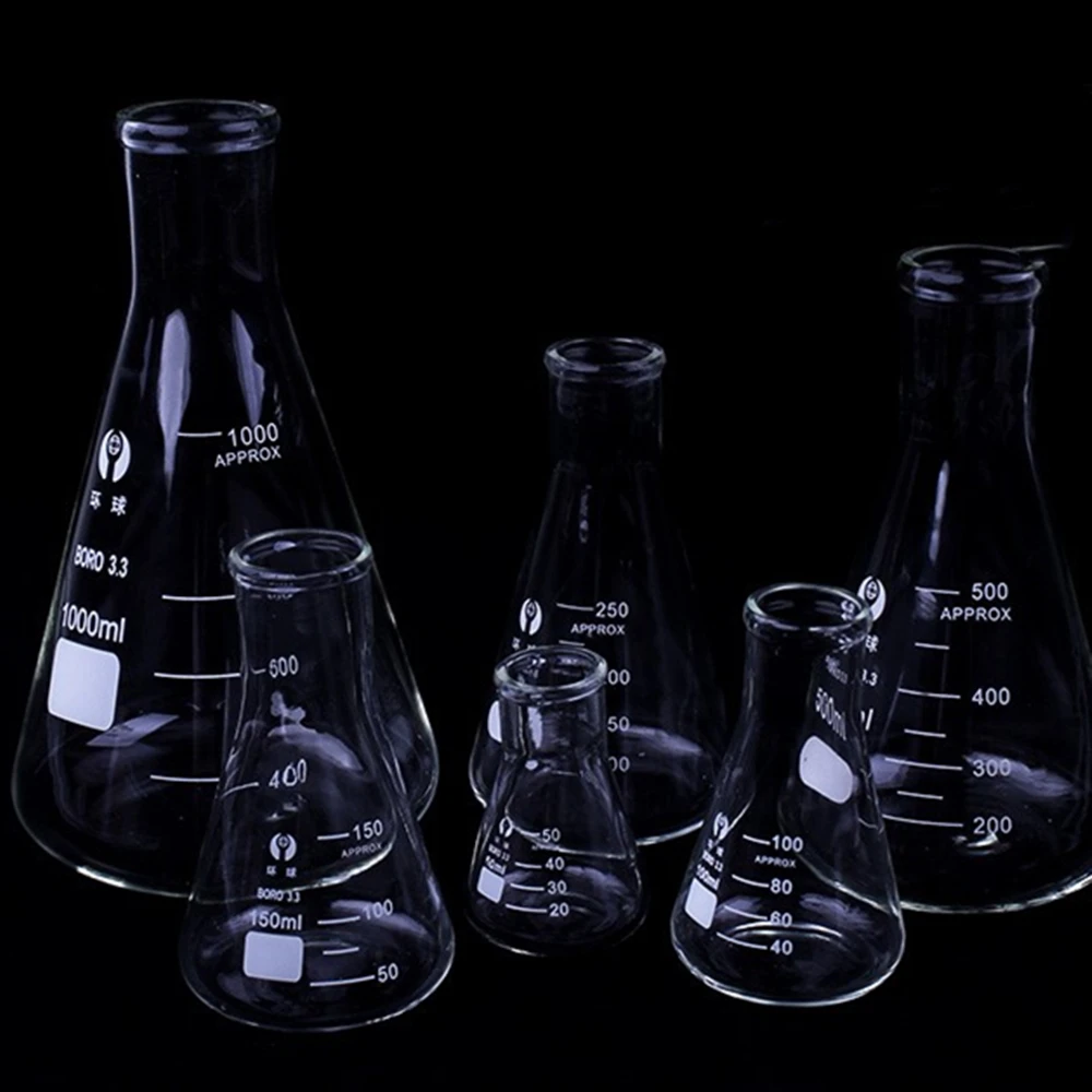 Колба из боросиликатного стекла Erlenmeyer коническая треугольная колба с узким