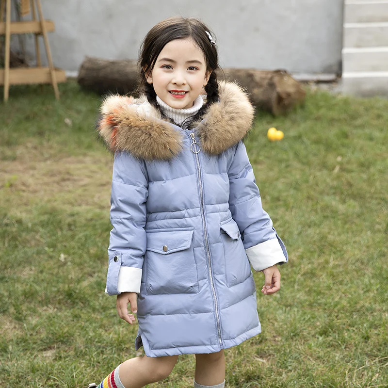 

2019 Girl's Down Jackets Winter Fashion Button Design Baby Girls Duck Down Coats Thick Feather Colorful Fur Warm Outerwear