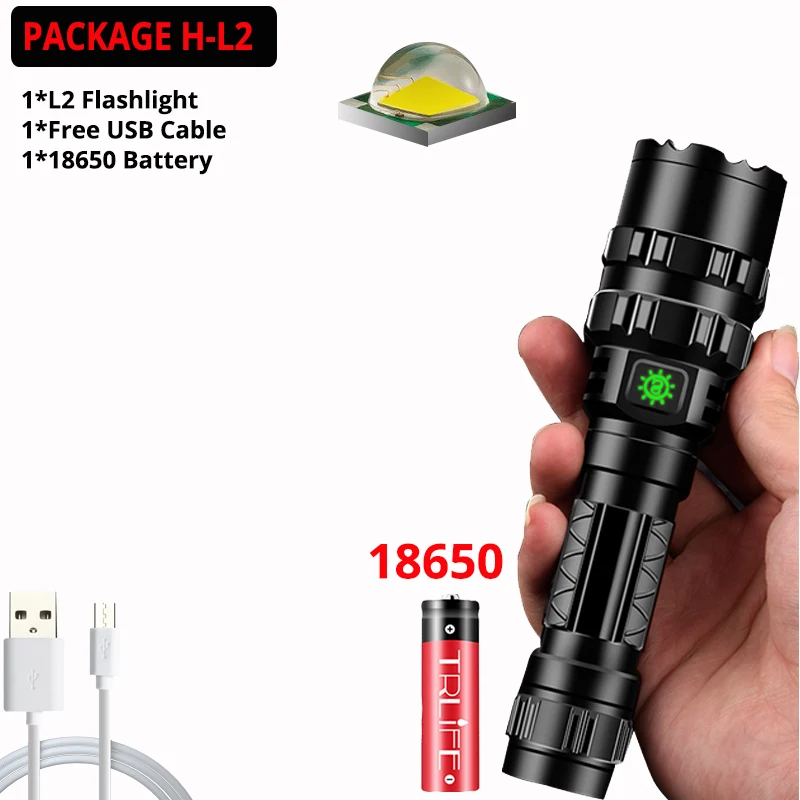 Package H-L2 Тактический фонарь мощный XHP50.2 светодиодный фонарь Xlamp алюминиевый охотничий L2 водонепроницаемый 18650 26650 фонарь Lanterna - Испускаемый цвет: Package H-L2